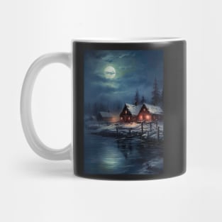 Beautiful Landscape of winter lake in mountain valley - cozy nights in blue skies Mug